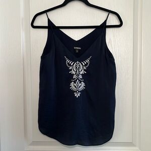 Express Embroidered Silky Cami in Navy Blue